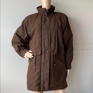 Gallery Vintage Brown Pleated Storm Flap Padded Shoulder Winter Parka Coat S